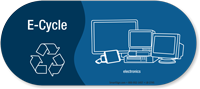 E Cycle, Electronics Vinyl Recycling Sticker with Recycle Symbol