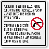 Bilingual Texas Gun Law Sign